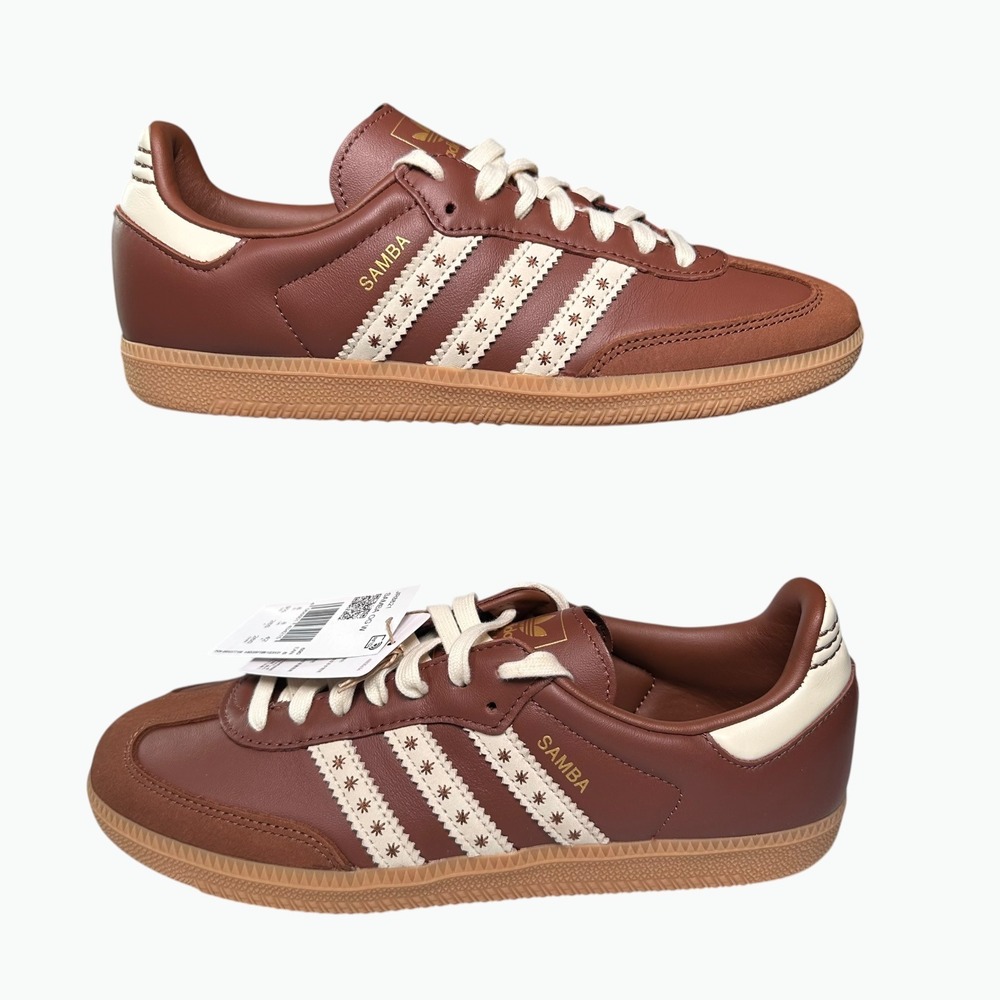 Adidas Samba OG W Women Size 9.5 Brown Leather Sneakers JR8821 Star Stripes - Picture 2 of 9